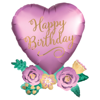 Supershape birthday satin heart with flowers