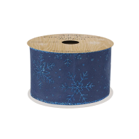 Ribbon wired edge navy glitter snowflake