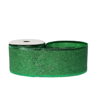 Ribbon Glitter 63mm Green Wire