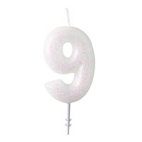 Candle number 9 glitter white