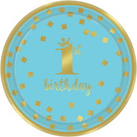 Plates paper 1st birthday blue & gold