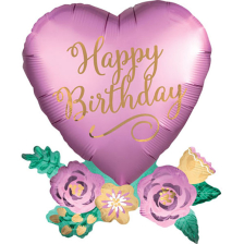 SUPERSHAPE DIRTHDAY SATIN HEART FLOWERS