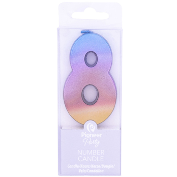 Candle numeral 8 rainbow ombre