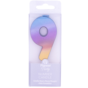 Candle numeral 9 rainbow ombre
