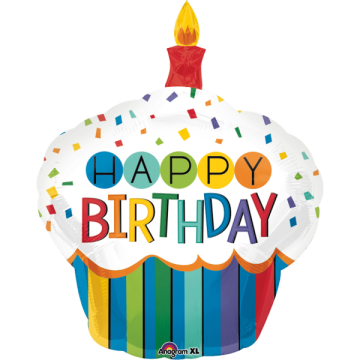 Supershape rainbow birthday cupcake