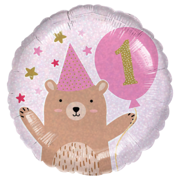 Standard holographic 1st birthday cupcake girl