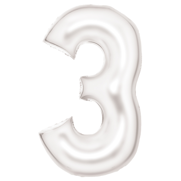 Large number 3 silk lustre white