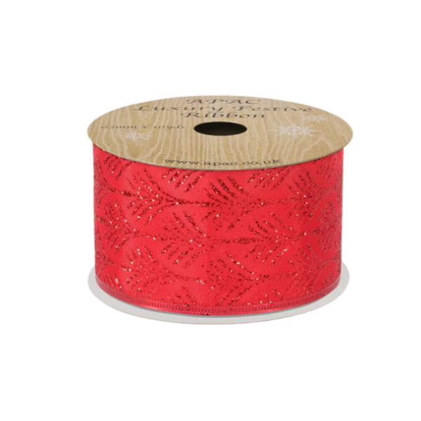 Ribbon wired edge ribbon red with red glitter