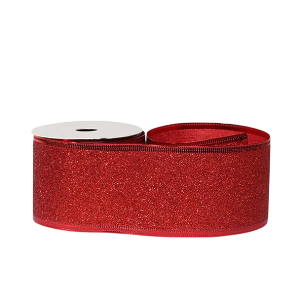 Ribbon Glitter 63mm Red Wire