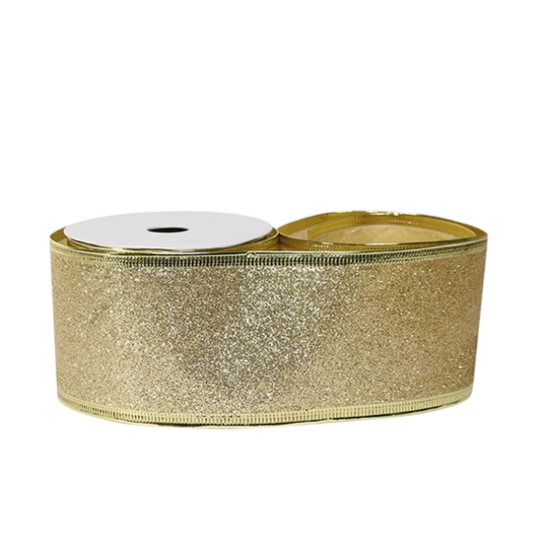 Ribbon Glitter 63mm Gold Wire
