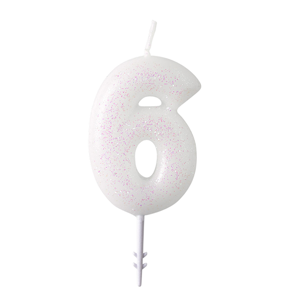 Candle number 6 glitter white